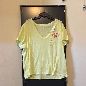 GAP Yellow V-Neck Short Sleeve Tee with Red Chest Logo